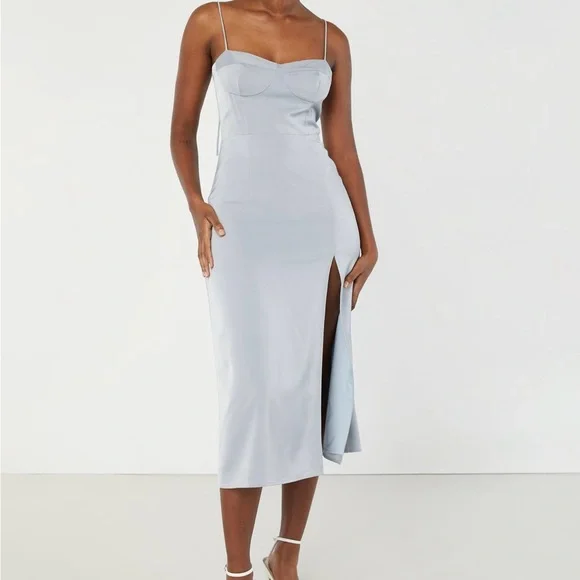 Elegant Light Blue Satin Slip Dress - Picture 5 of 11